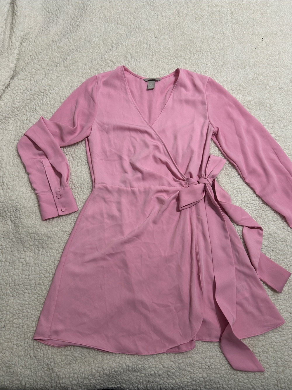 H&M Rose Pink Long Sleeve Wrap Dress with Tie Waist